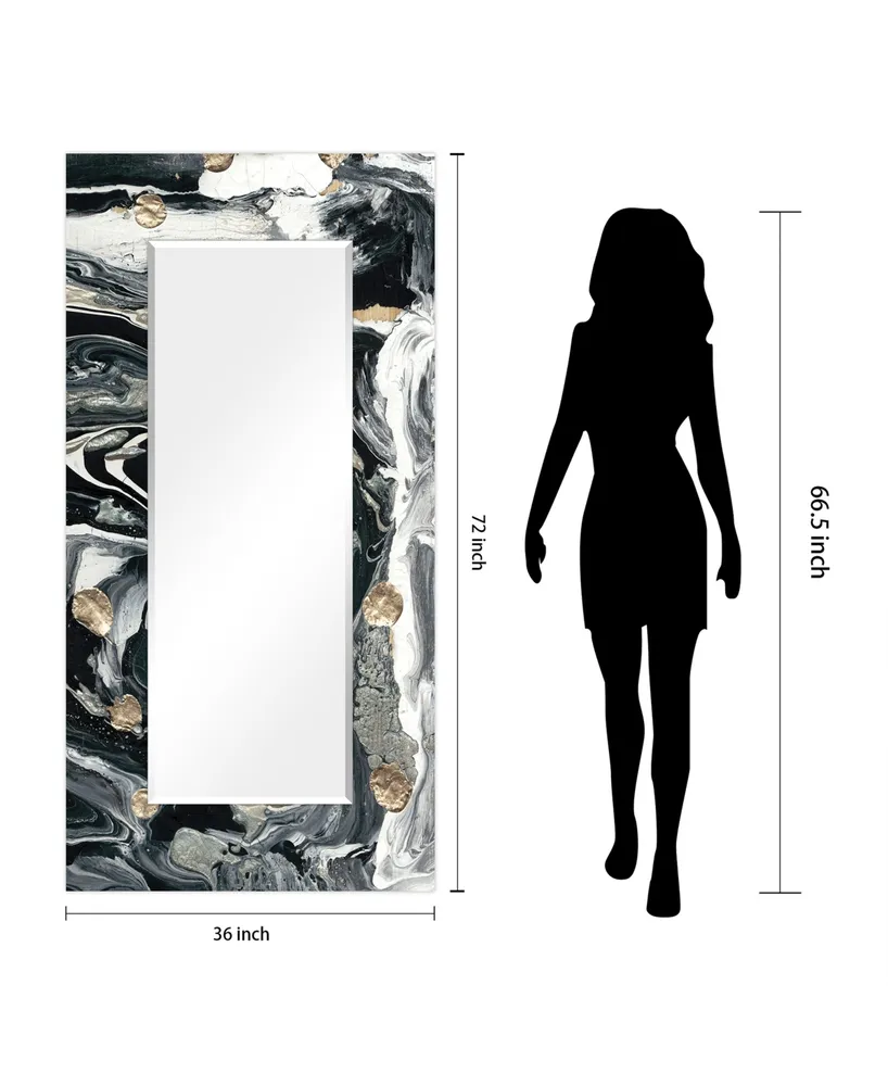 Empire Art Direct 'Ebony' Rectangular On Free Floating Printed Tempered Art Glass Beveled Mirror, 72" x 36" - Black, Gold