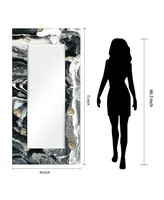 Empire Art Direct 'Ebony' Rectangular On Free Floating Printed Tempered Art Glass Beveled Mirror, 72" x 36" - Black, Gold