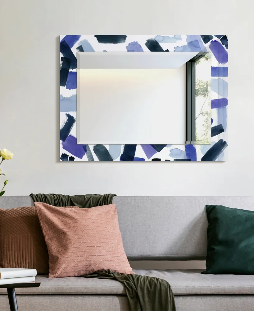 Empire Art Direct 'Cerulean Strokes' Rectangular On Free Floating Printed Tempered Art Glass Beveled Mirror, 40" x 30"