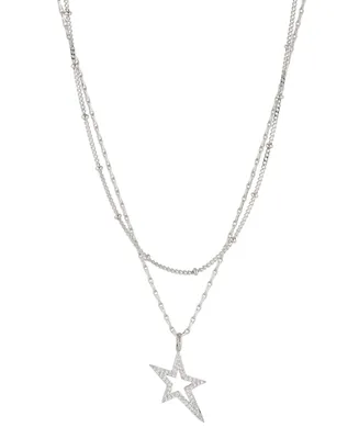 Ava Nadri Double Layered Star Necklace in Silver-Tone Brass - Silver