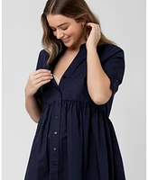 Ripe Maternity Maternity Paige Poplin Button Down Nursing Dress Navy