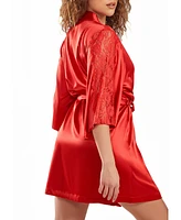 iCollection Women's Milena Satin and Lace Robe with Self Tie Sash