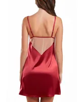 iCollection Women's Jenna Contrast Nude and Burgundy Satin Chemise