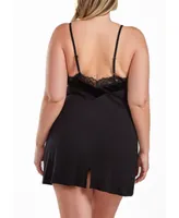 iCollection Layna Plus Velore and Velvet-Textured Lace Trimmed Chemise