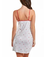 iCollection Women's Kyley Heart Print Pull Over Chemise with Adjustable Straps