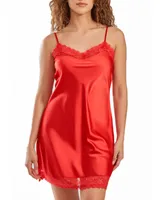 iCollection Women's Milena Ultra Soft Satin and Lace Chemise