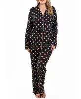 iCollection Tobey Plus Button Down Modal Pajama Pant Set with Pink Contrast Trim