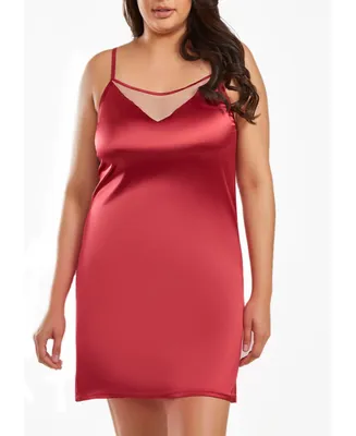 iCollection Jenna Plus Contrast Nude and Burgundy Satin Chemise
