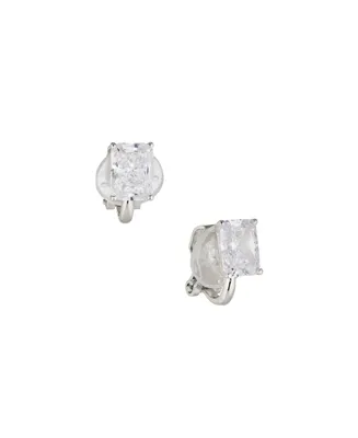 Eliot Danori Rhodium Plated Emerald Shape Clip Earrings, Created for Macy's