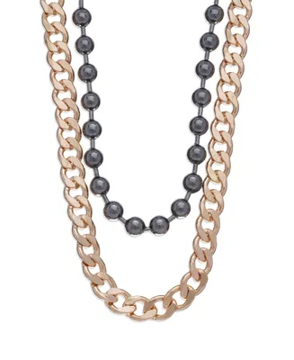 Steve Madden Mixed Chain Collar Necklace - Hematite, Gold