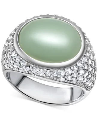Green Jade (10x14mm) & Zircon (1/2 ct. t.w.) Ring in Sterling Silver