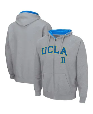 Men's Colosseum Heathered Gray Ucla Bruins Arch and Logo 3.0 Full-Zip Hoodie