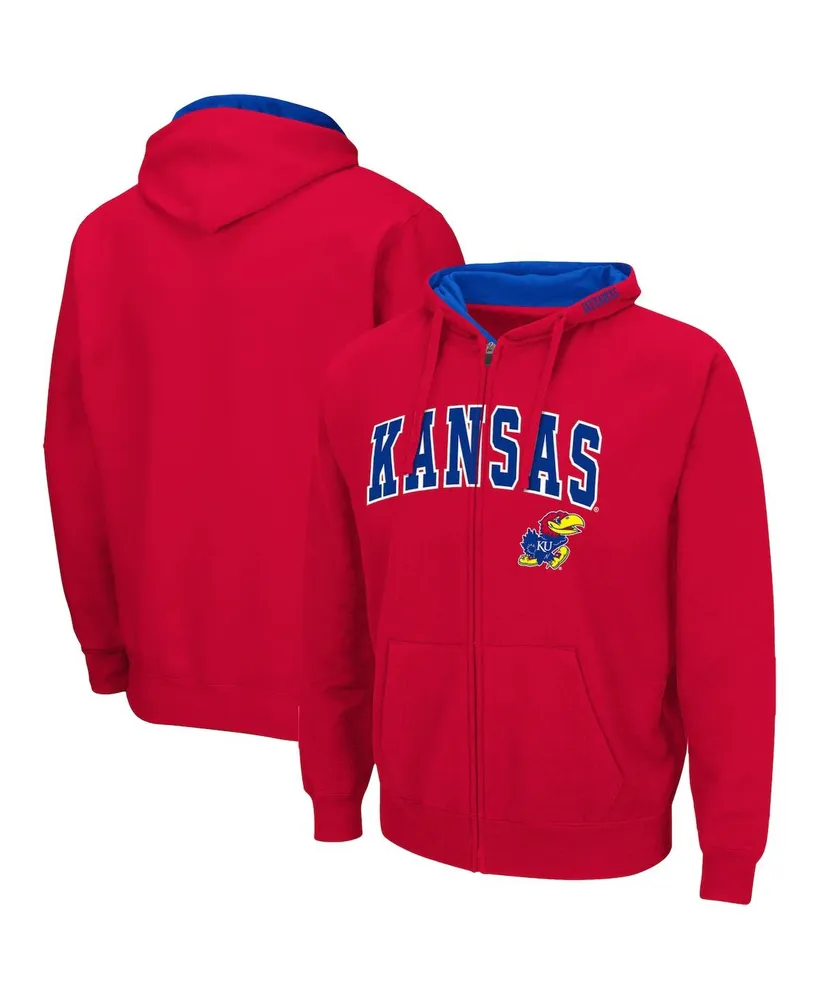 Men's Colosseum Red Kansas Jayhawks Arch and Logo 3.0 Full-Zip Hoodie