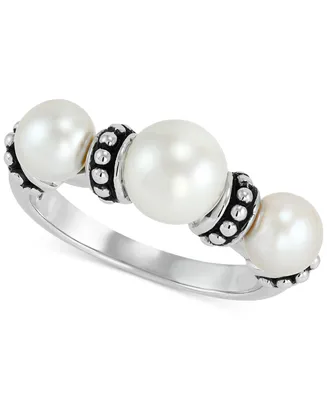 Cultured Freshwater Pearl (5-1/2 - 7-1/2mm) Beaded Rondelle Ring in Sterling Silver
