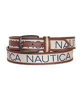 Nautica Men's Logo Ribbon with Leather Trim Belt