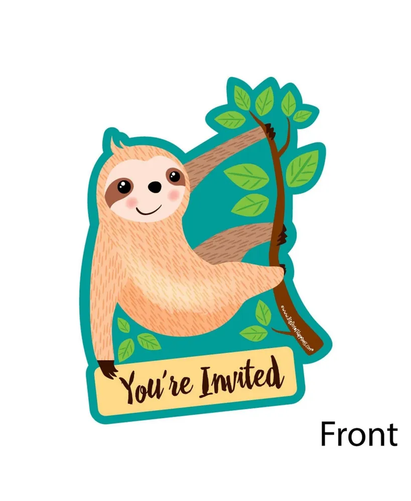 Let's Hang - Sloth - Shaped Fill-in Invitations with Envelopes - 12 Ct