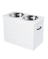 Stainless Steel Raised Pet Bowl Feeding Station with Storage