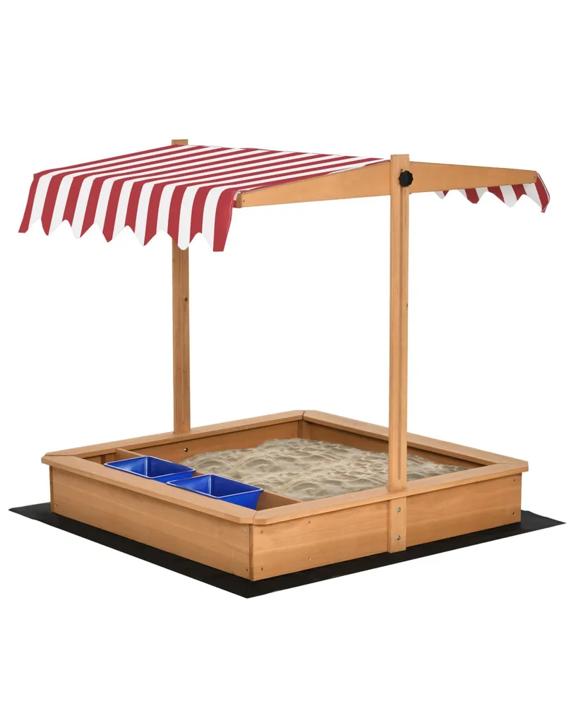 Kids Sandbox with Cover and Adjustable Canopy Seats Plastic Basins
