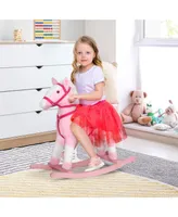 Qaba Kids Plush Rocking Horse Ride-on Toy Pony w/ Realistic Sound Pink