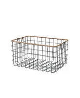 Baum Rectangular Grid Black Wire Baskets with Jute Rim and Fold Down Ear Handles, Set of 3
