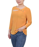 Ny Collection Petite 3/4 Sleeve Cutout Top