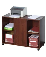 Vinsetto Wheeled Office Printer Stand & Cabinet w/ 2 Variable Shelves, Brown