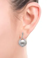 Belle de Mer Cultured Freshwater Button Pearl (10-11mm) & Cubic Zirconia Drop Earrings in Sterling Silver