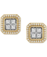 Grown With Love Men's Lab Grown Diamond Halo Square Cluster Stud Earrings (1/2 ct. t.w.) in 10k Gold