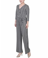 Ny Collection Petite Short 3/4 Sleeve Belted Wide Leg Jumpsuit