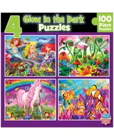 Masterpieces Kids Jigsaw Puzzle Set - Purple Glow 4-Pack 100 Pieces