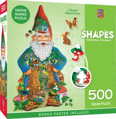 Masterpieces Shapes - Garden Gnome 500 Piece Jigsaw Puzzle for Adults