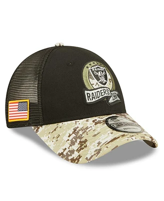 Big Boys New Era Black, Camo Las Vegas Raiders 2022 Salute To Service 9FORTY Snapback Trucker Hat