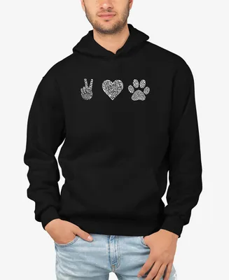 La Pop Art Men's Peace Love Dogs Word Hooded Sweatshirt
