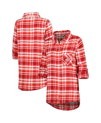 Women's Concepts Sport Red Detroit Wings Mainstay Flannel Full-Button Three-Quarter Sleeve Nightshirt