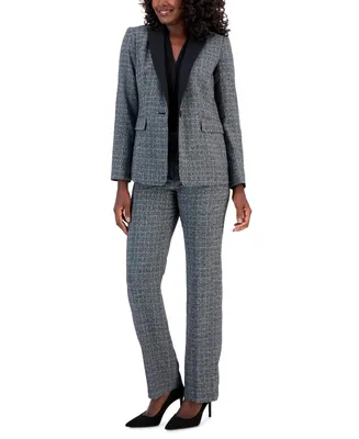 Le Suit Women's Plaid One-Button Contrast-Collar Pantsuit, Regular & Petite Sizes
