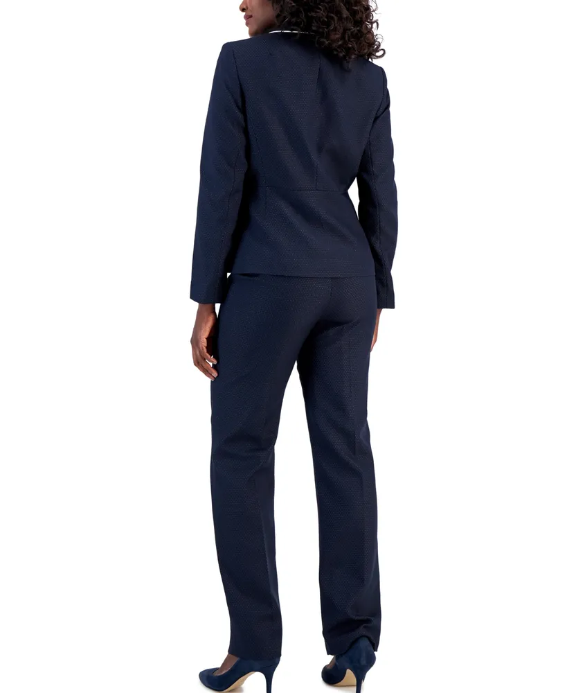 Le Suit Women's Jacquard Two-Button Piped Pantsuit, Regular & Petite Sizes