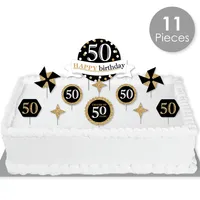 Adult 50th Birthday - Gold - Party Cake Decorating Kit - Cake Topper Set - 11 Pc