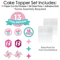 Girl 13th Birthday - Teen Birthday Cake Decorating Kit - Cake Topper Set - 11 Pc