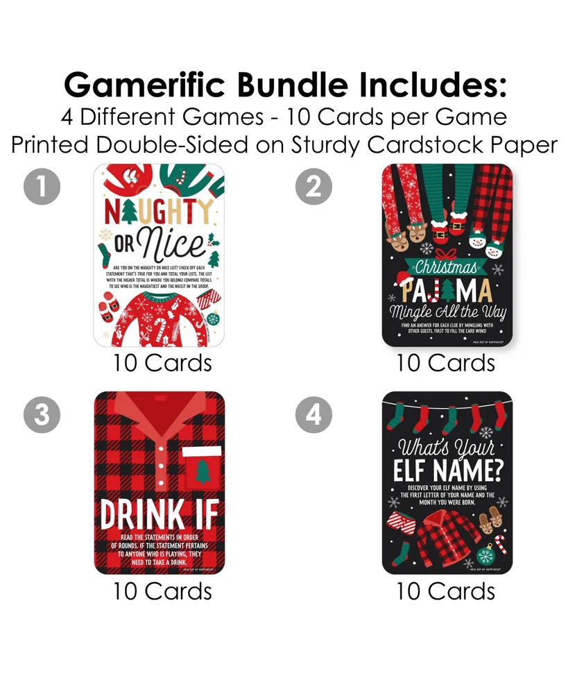 Christmas Pajamas - 4 Holiday Party Games - 10 Cards Each - Gamerific Bundle