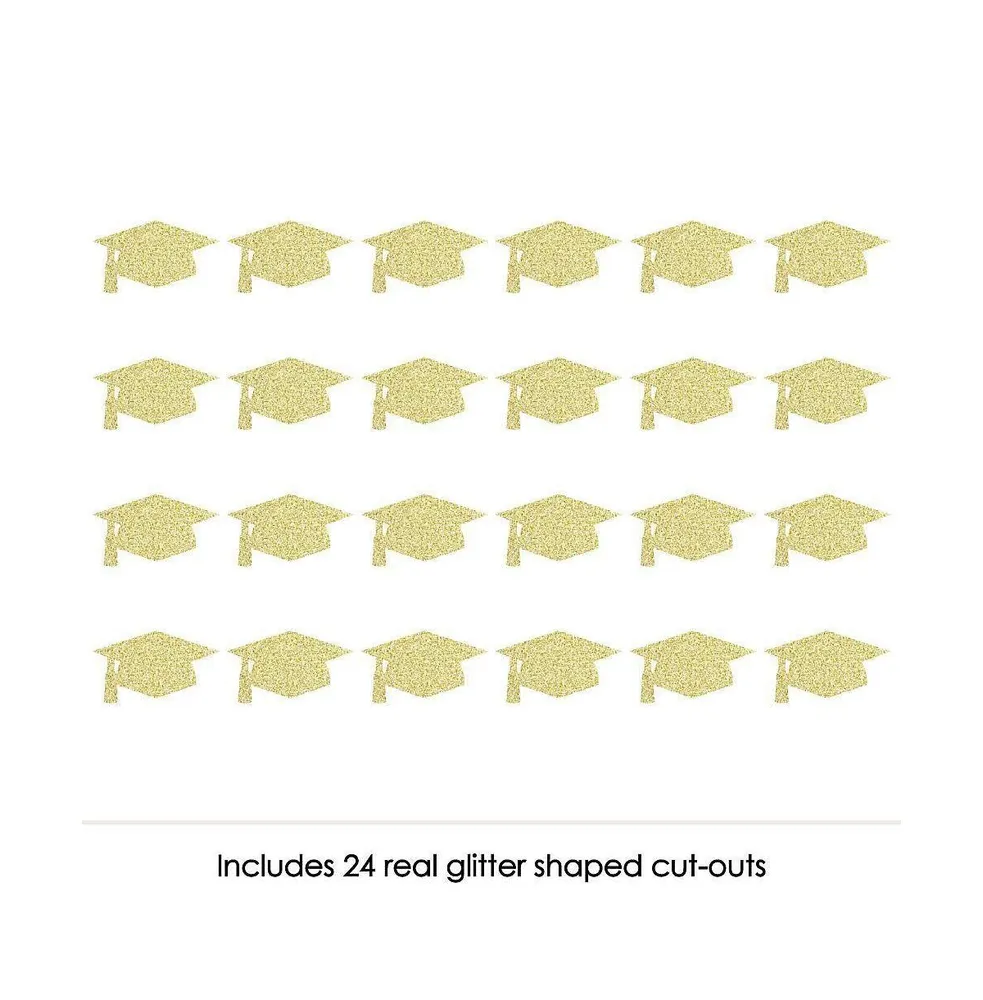 Big Dot of Happiness Gold Glitter Grad Cap - No-Mess Real Gold Glitter Cut-Outs Confetti - 24 Ct