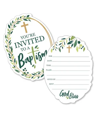 Baptism Elegant Cross - Shaped Fill-in Invitations with Envelopes - 12 Ct