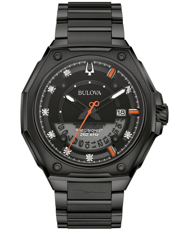 Bulova x Marc Anthony Men's Precisionist Diamond (1/20 ct. t.w.) Black-Tone Stainless Steel Bracelet Watch 43mm