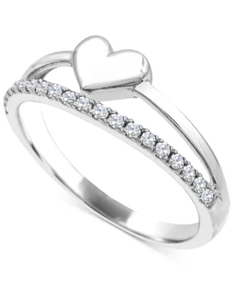 White Topaz & Polished Heart Split Shank Ring (1/4 ct. t.w.) in Sterling Silver