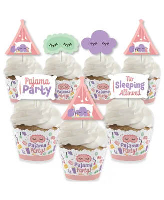 Pajama Slumber Party Sleepover Birthday Cupcake Wrappers & Treat Picks Kit 24 Ct
