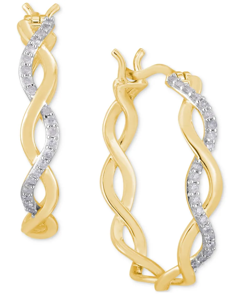 Diamond Twisted Small Hoop Earrings (1/4 ct. t.w.) in Sterling Silver & 14k Gold-Plate - Sterling Silver  Gold