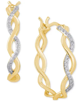 Diamond Twisted Small Hoop Earrings (1/4 ct. t.w.) in Sterling Silver & 14k Gold-Plate - Sterling Silver  Gold