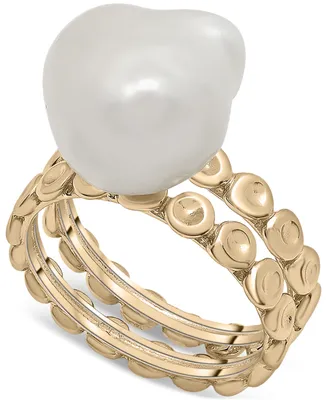 Cultured Freshwater Pearl (10 x 14mm) Double Row Ring in 14k Gold-Plated Sterling Silver