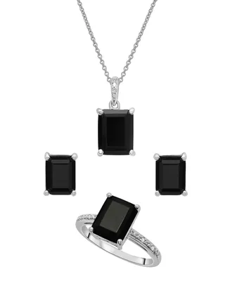 3-Pc. Set Onyx & Diamond Accent Pendant Necklace, Ring and Stud Earrings in Sterling Silver