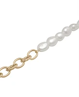 Cultured Freshwater Pearl (7 x 8mm) & Oval Link Bracelet in 14k Gold-Plated Sterling Silver