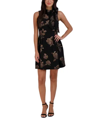 Robbie Bee Plus Floral-Print Bow-Neck Fit & Flare Dress
